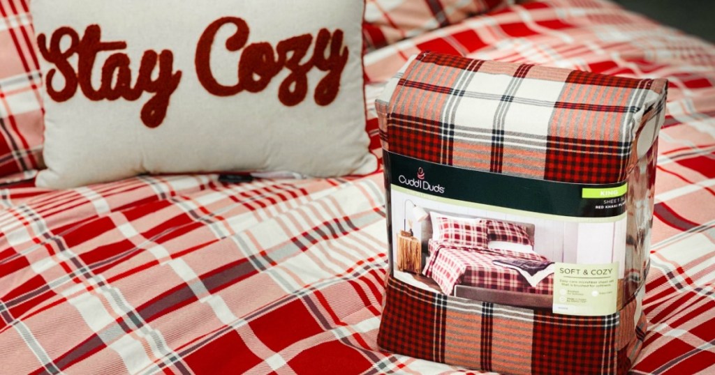 cuddl duds sheet set on bed in-store