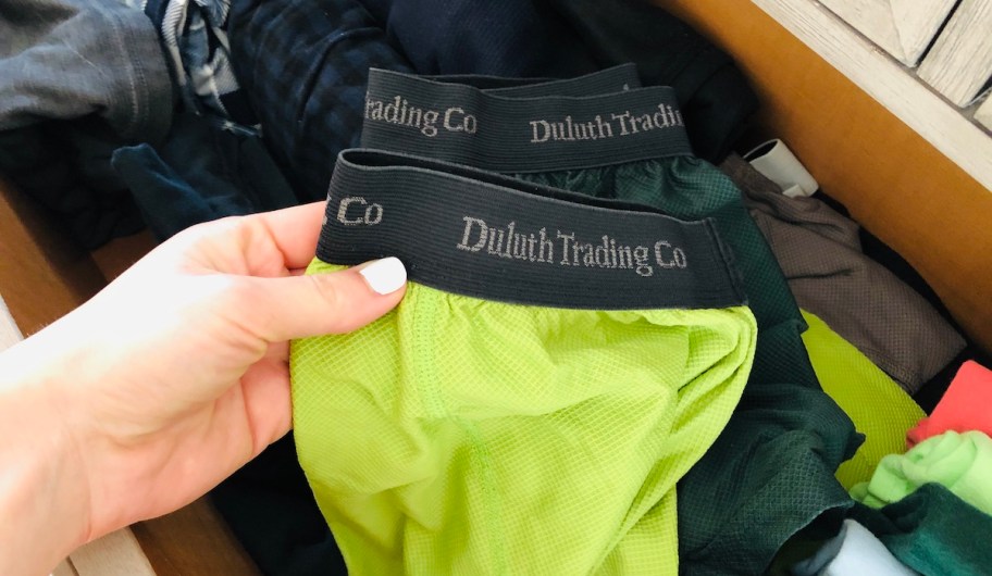 hand holding a pair of duluth trading company mens underwear