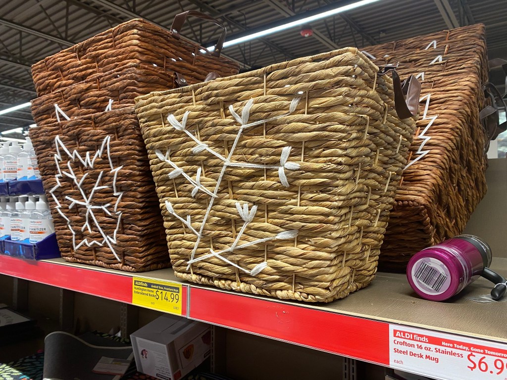 fall baskets on shelf at ALDI