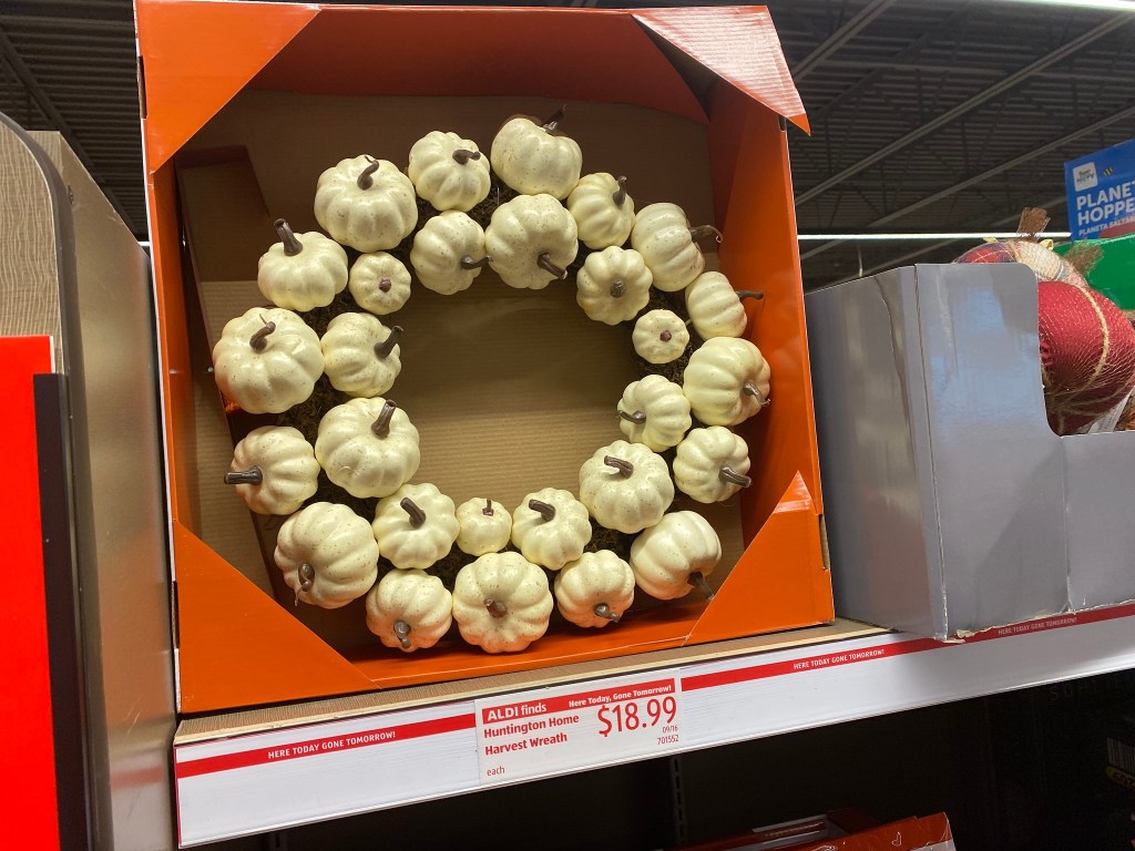 harvest wreath with white pumpkins at ALDI