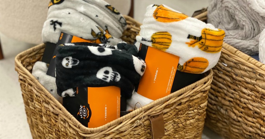 basket full of Halloween blankets