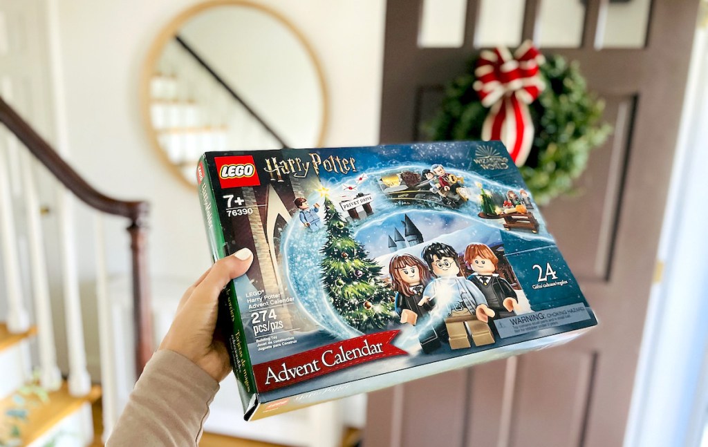 hand holding lego harry potter advent calendar