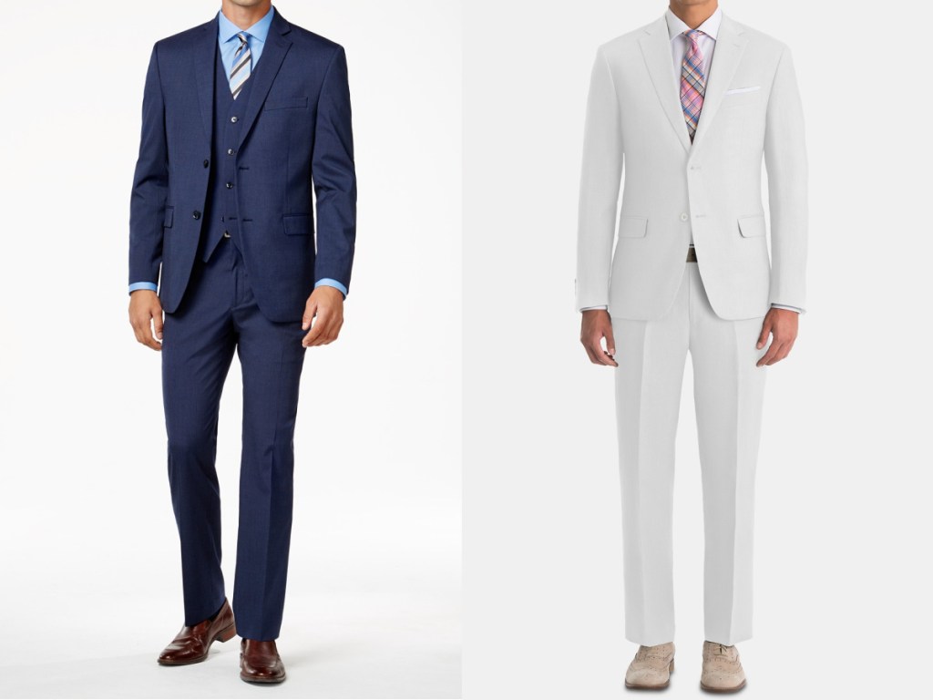 men in blue suit and white suit