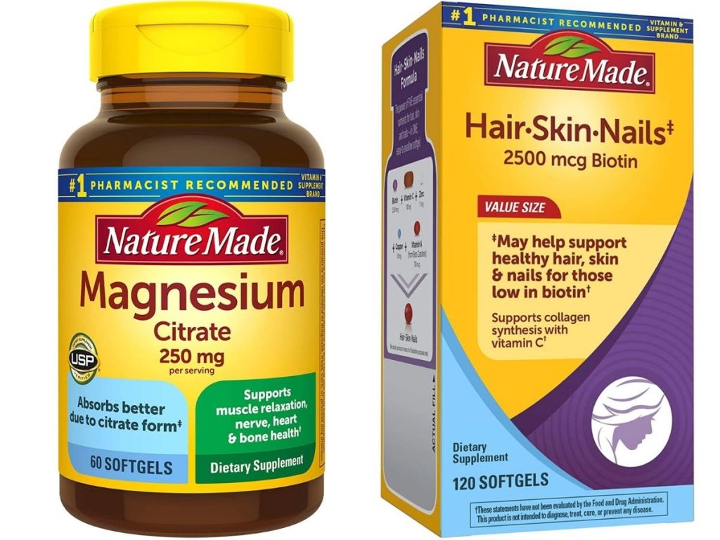 Nature Made Magnesium and Hair Skin Nails vitamins