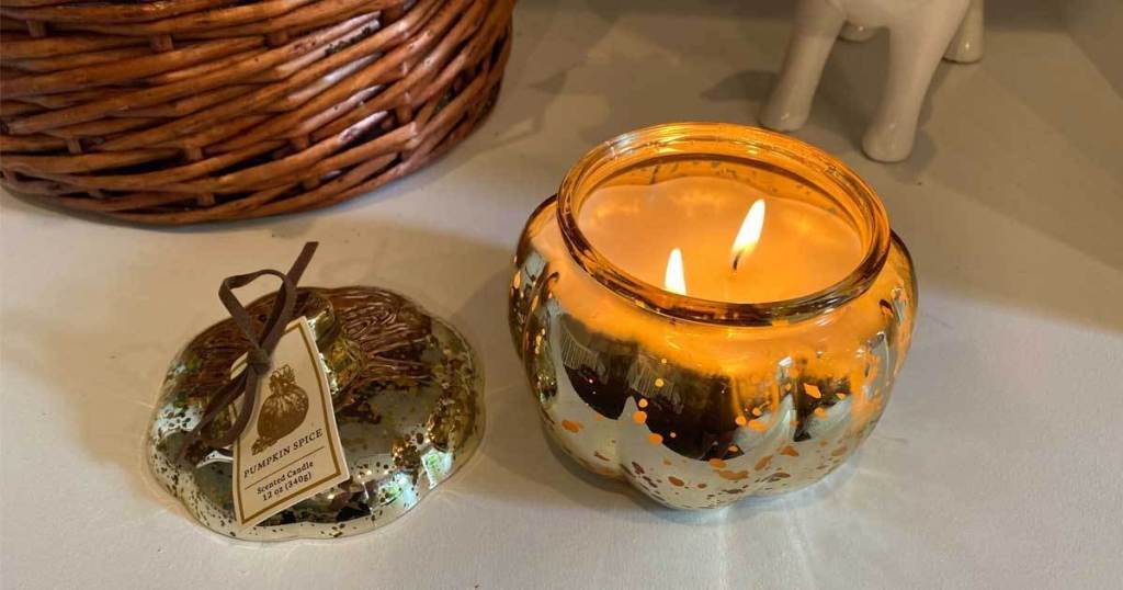 mercury glass candle with flames for september pumpkin giveaway