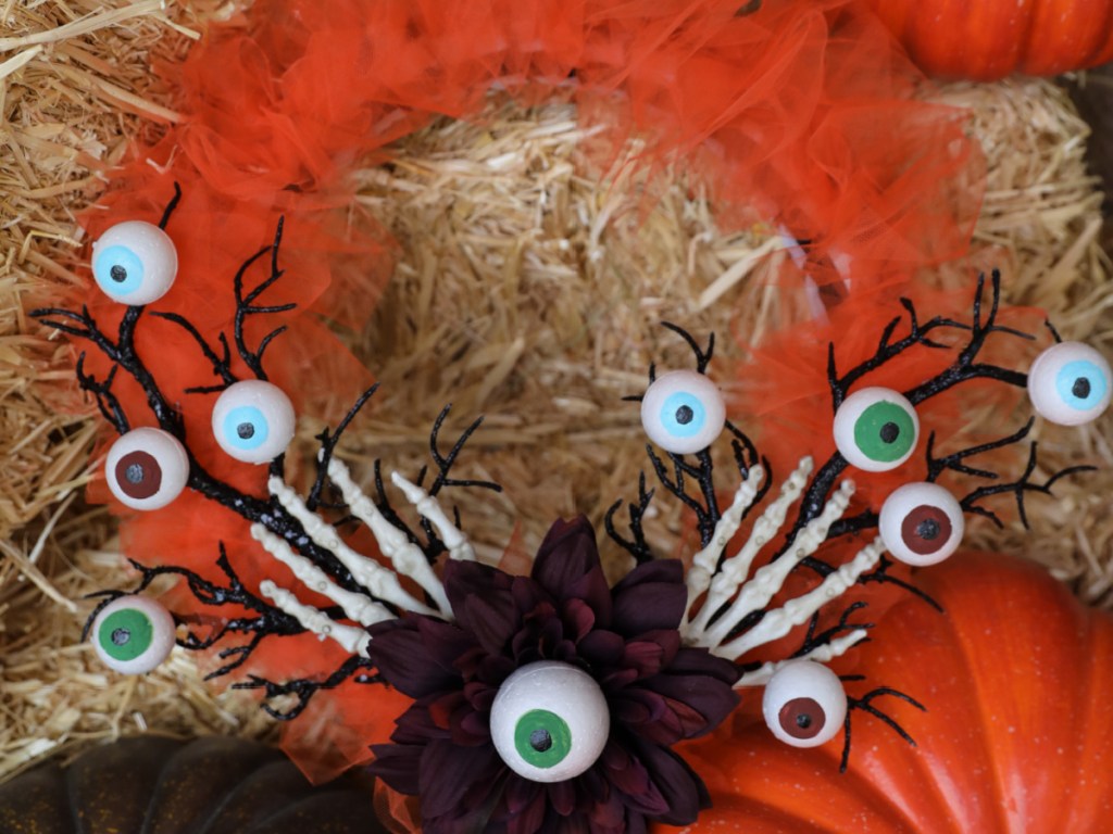 wreath made from craft material with Halloween theme