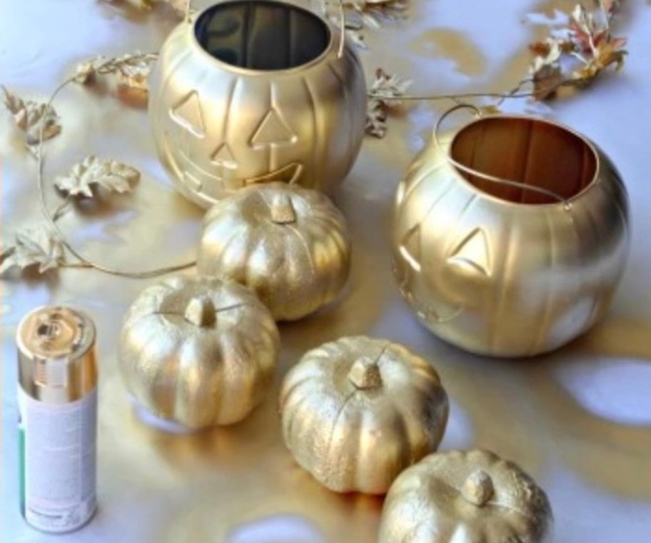 spray painted pumpkins for diy halloween decor