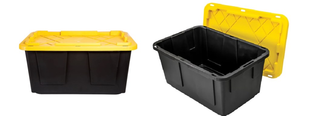 black bin with yellow lid