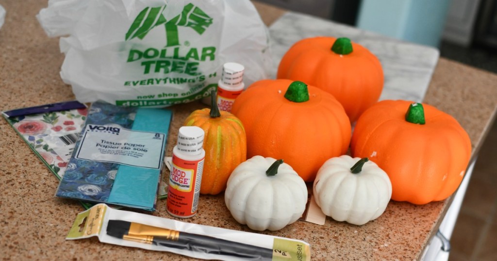 supplies from Dollar Tree for tissue paper pumpkins