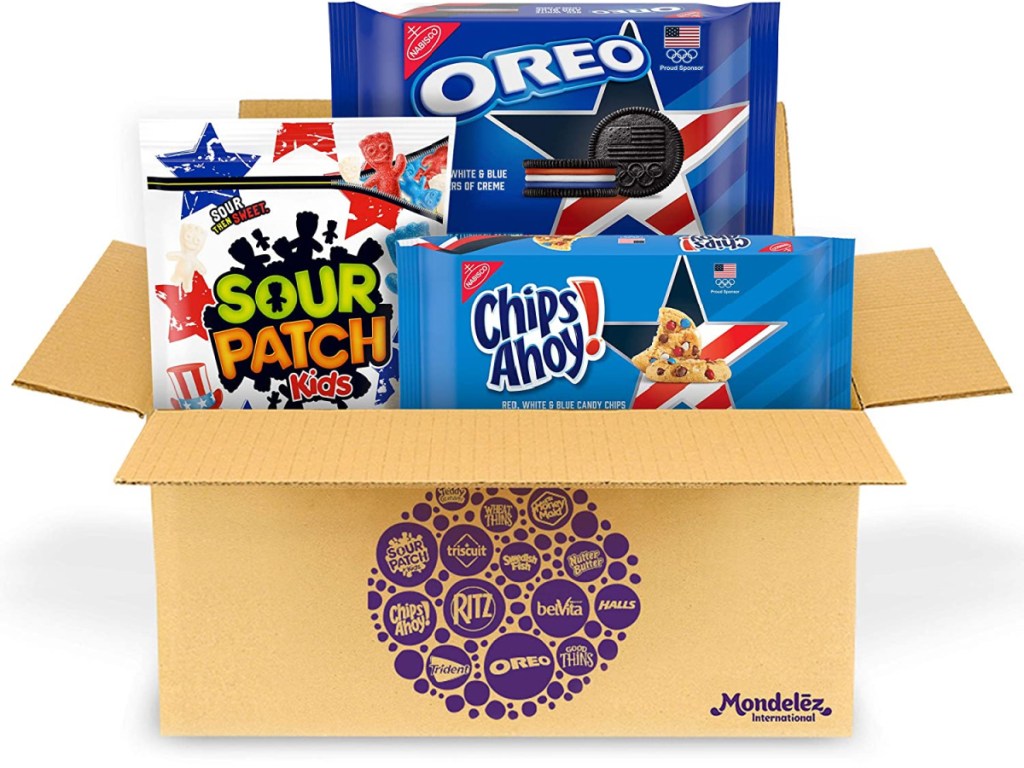 box showing 3 kinds of cookies going into it