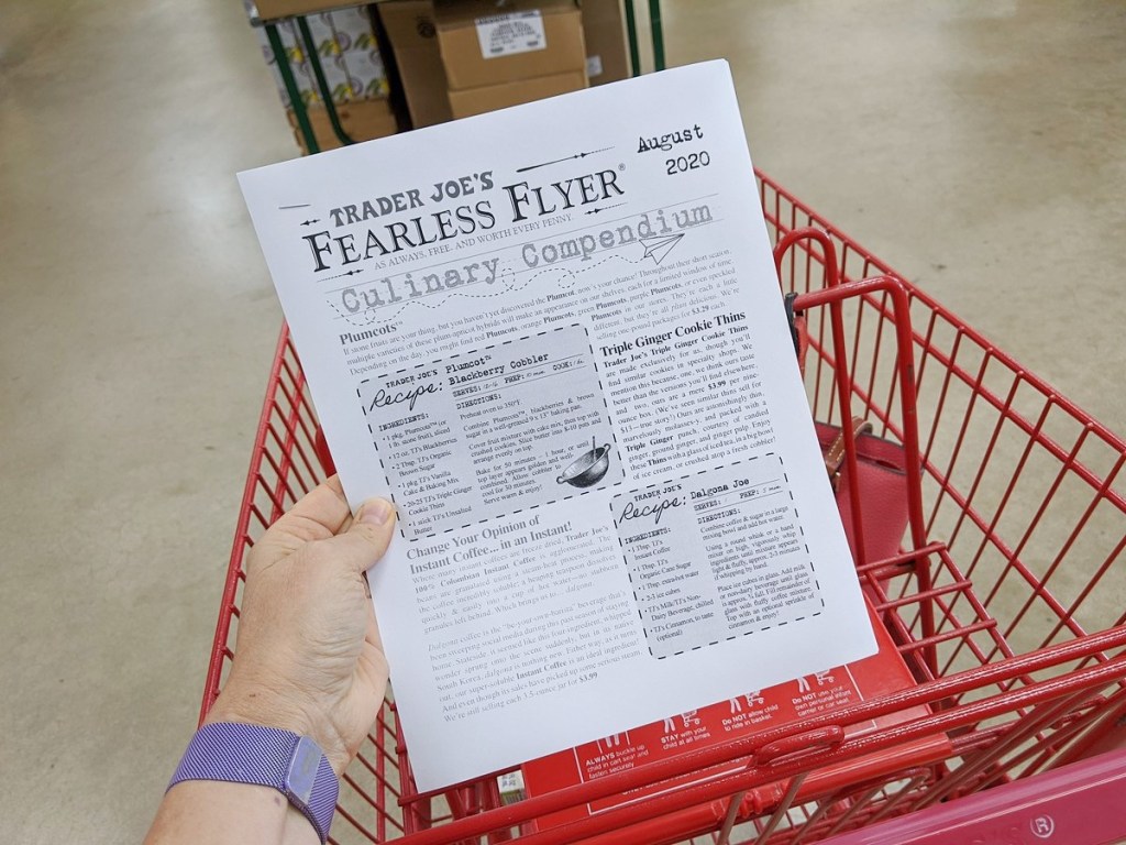 holding the Fearless Flyer at Trader Joe's