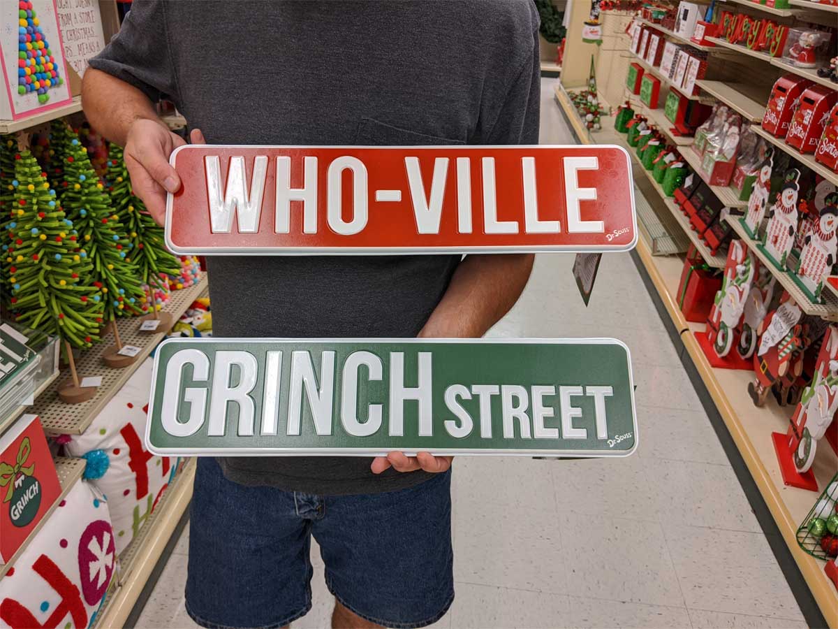 who ville and grinch street signs
