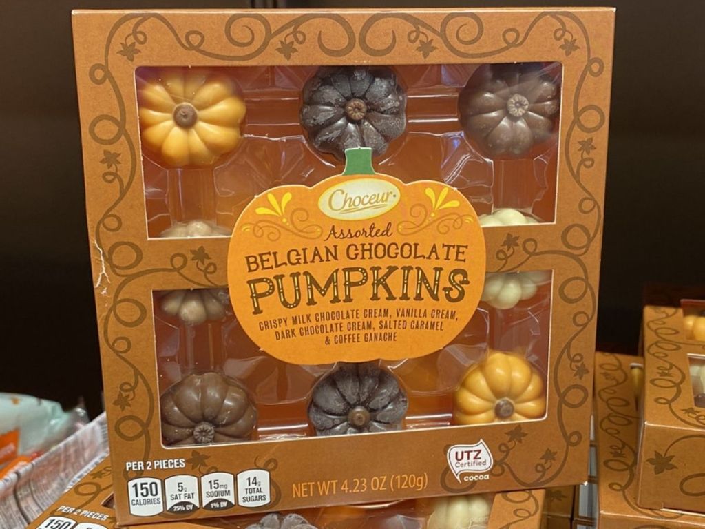 Box of chocolate shaped pumpkins