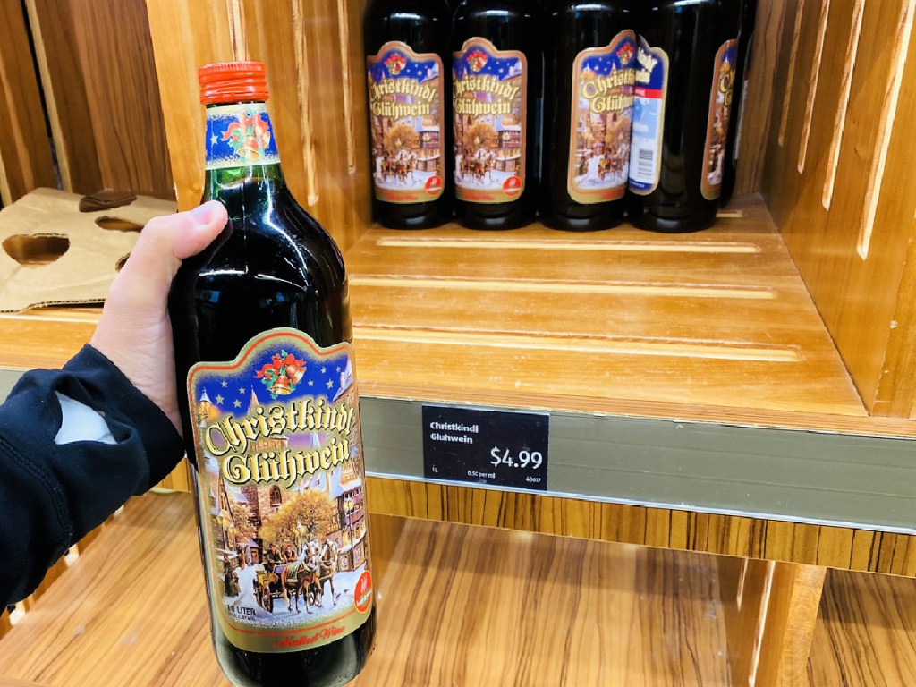 Christkindl Gluhwein Red Spiced Wine in hand at ALDI