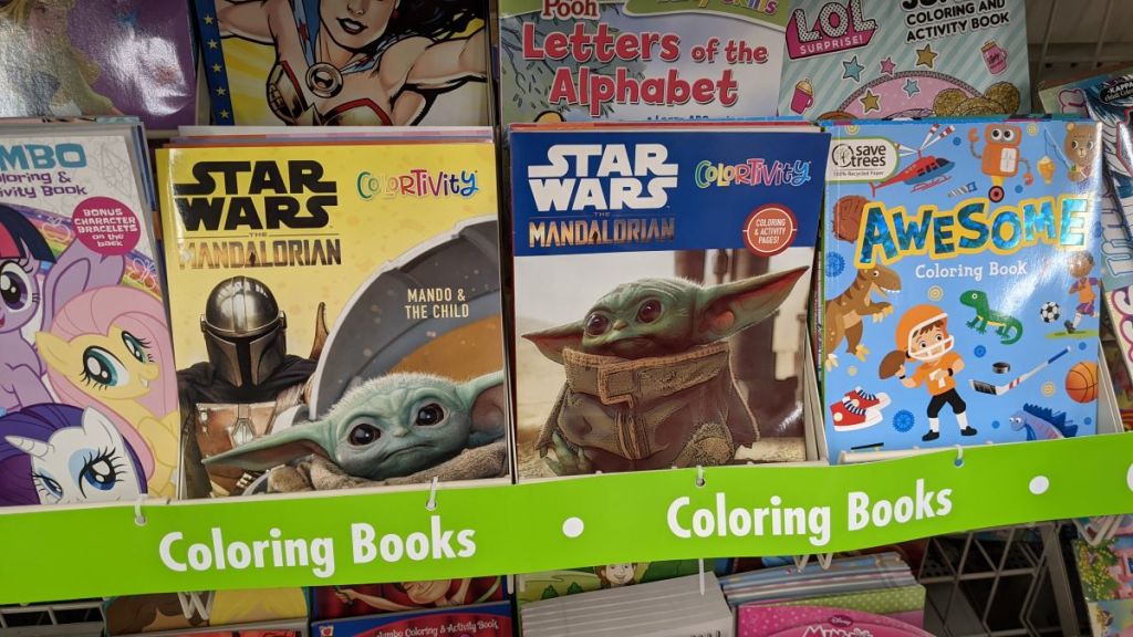display of coloring books at Dollar Tree