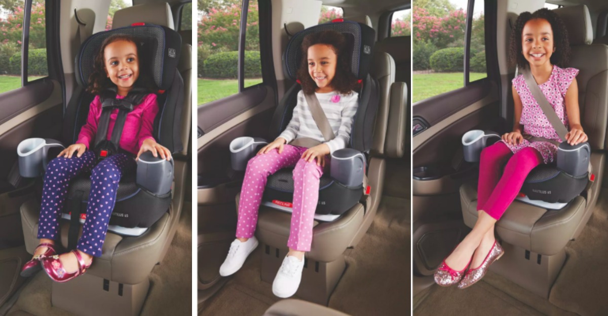 Kids in three adjustable positions of a carseat