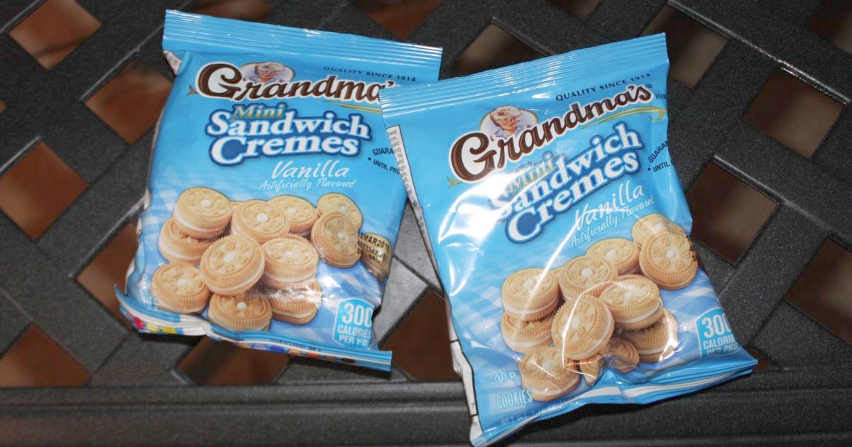 Two bags of Grandma's mini sandwich cremes cookies