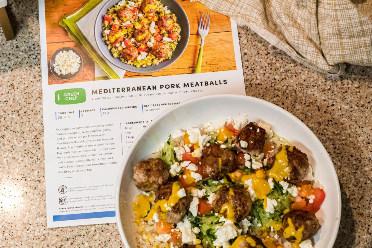 food on a plate with a recipe next to it