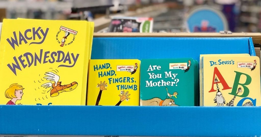 bookshelf in store with Dr. Seuss books