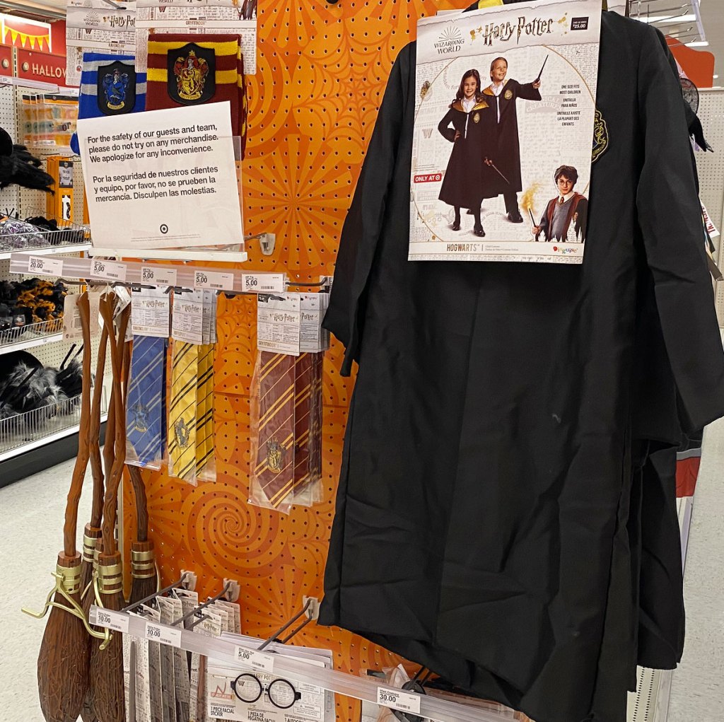 harry potter costume and accessories on display at target