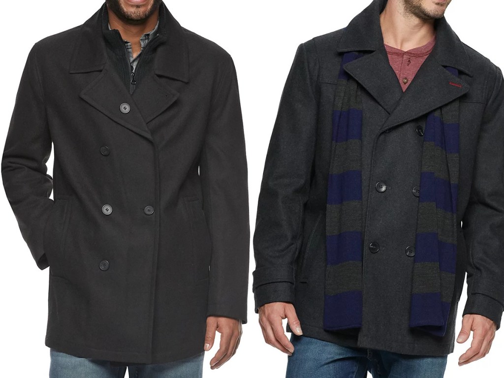 man in black peacoat and man in black peacoat and scarf