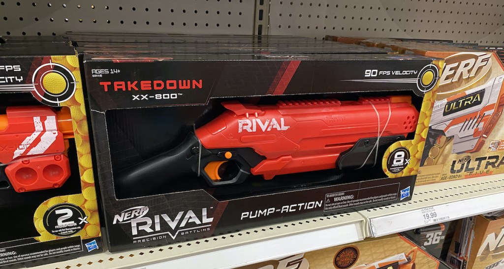target shelf with NERF Rival Takedown Blaster