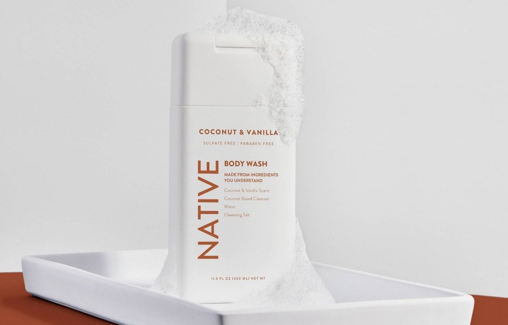 Native Body Wash with bubbles on it