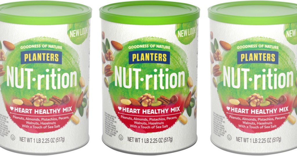 3 canisters of PLANTERS NUT-rition Heart Healthy Snack Nuts Mix