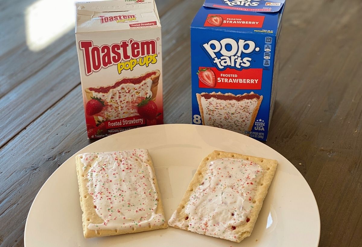 Pop tarts on a plate next to the boxes