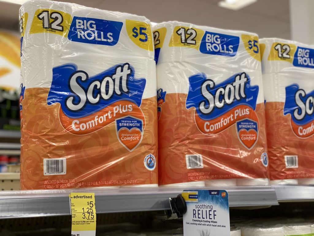 Scott toilet paper on the shelf at Walgreens
