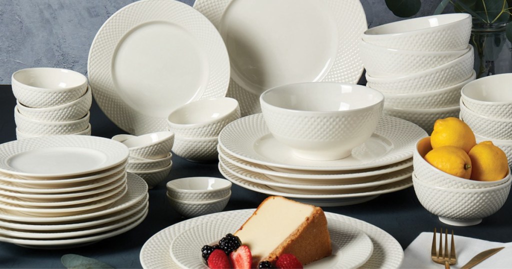 large 42-piece off-white dinnerware set