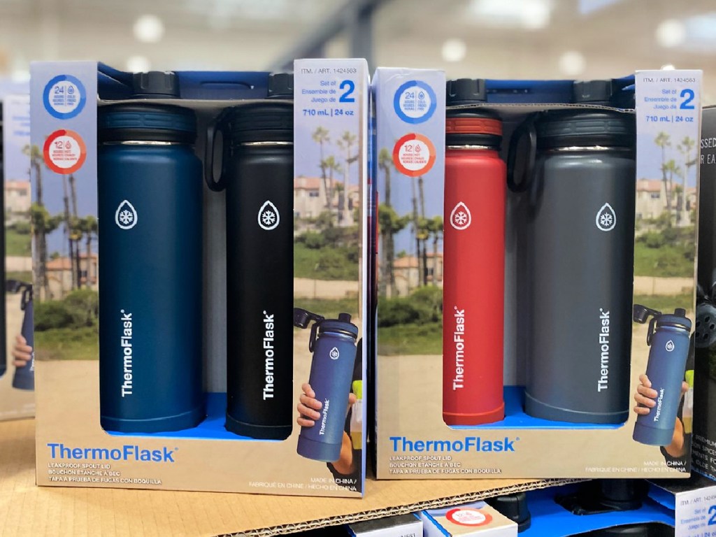 ThermoFlask 24oz Stainless Steel Insulated Water Bottle with Spout Lid, 2-pack
