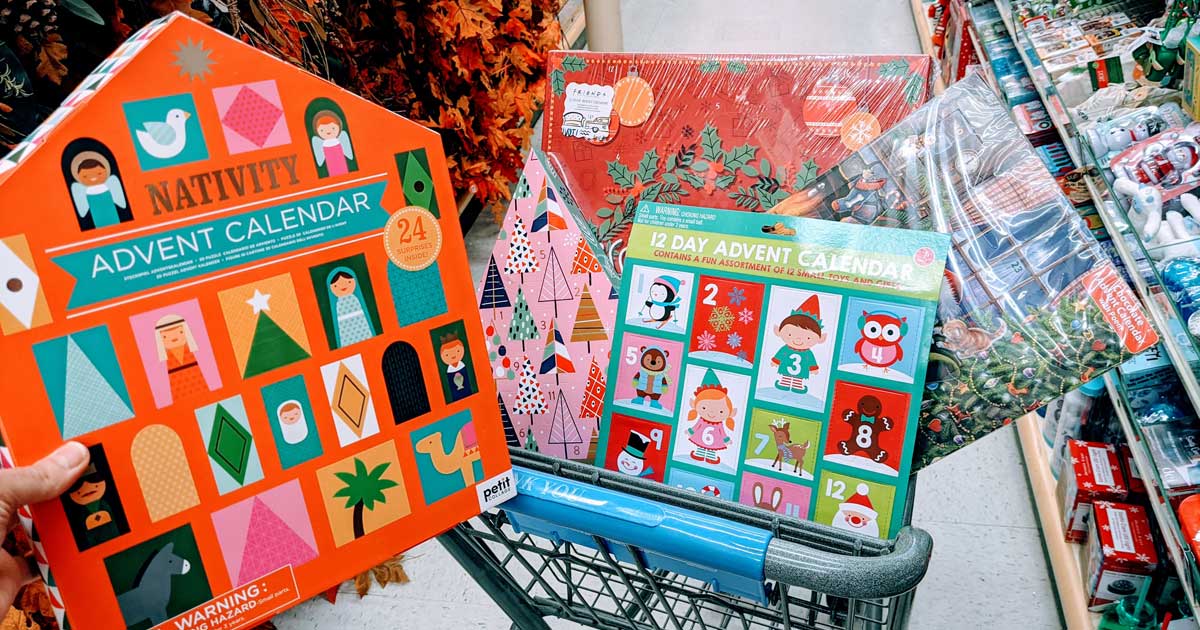advent calendars in a cart in a store