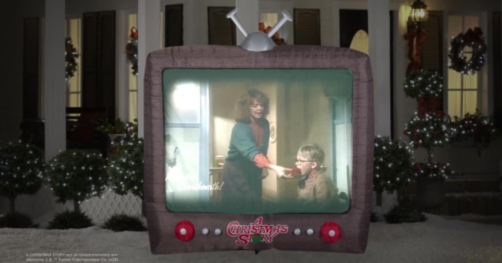 inflatable TV showing scene from A Christmas Story