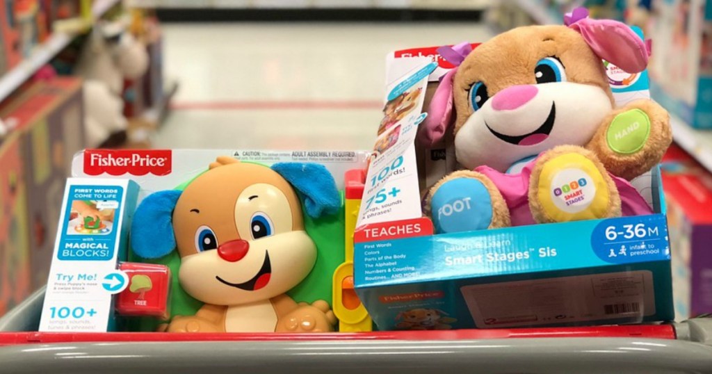 cart with fisher price smart stages puppy and sis
