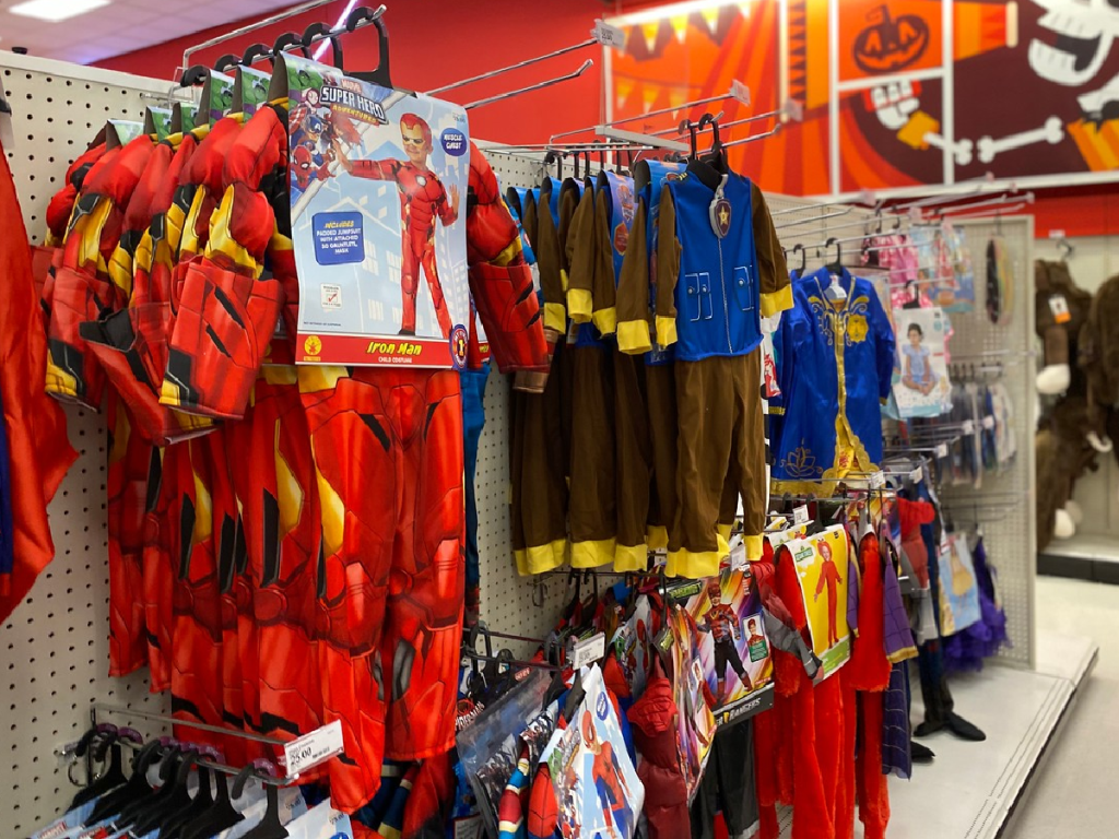 display in store with kids Halloween costumes