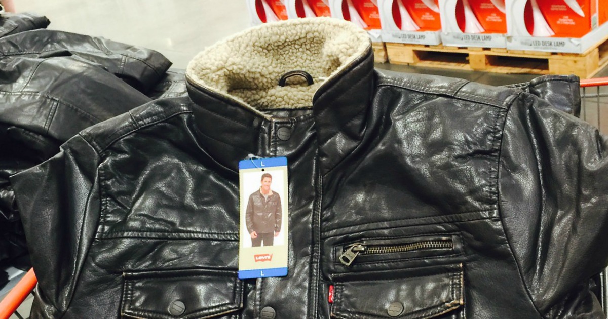 mens leather jacket in a shopping cart in store