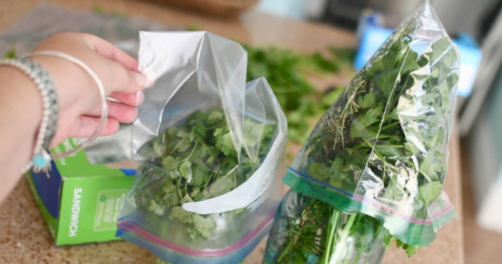 placing ziploc bags over mason jars