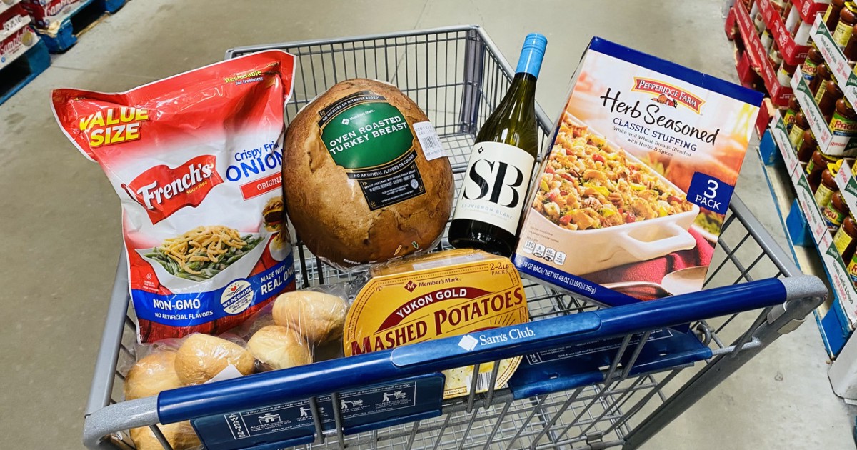 Sam's Club Thanksgiving foods in shopping cart