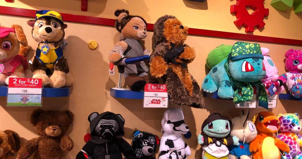 build a bear stuffed animals on display in store