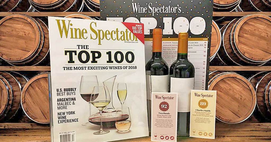 wine spectator magazine with bottles of wine