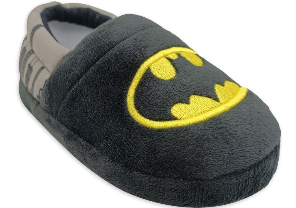 boys slipper with Batman logo on it