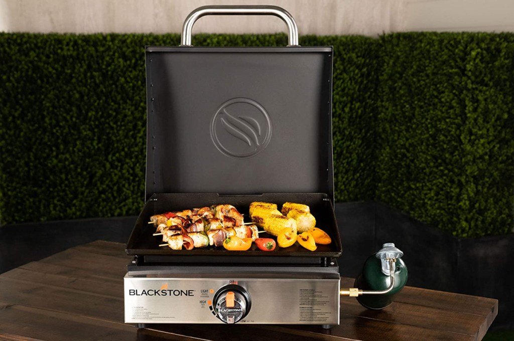 Blackstone 17 in. Tabletop 1-Burner Portable in Stainless Steel and Black with Hood