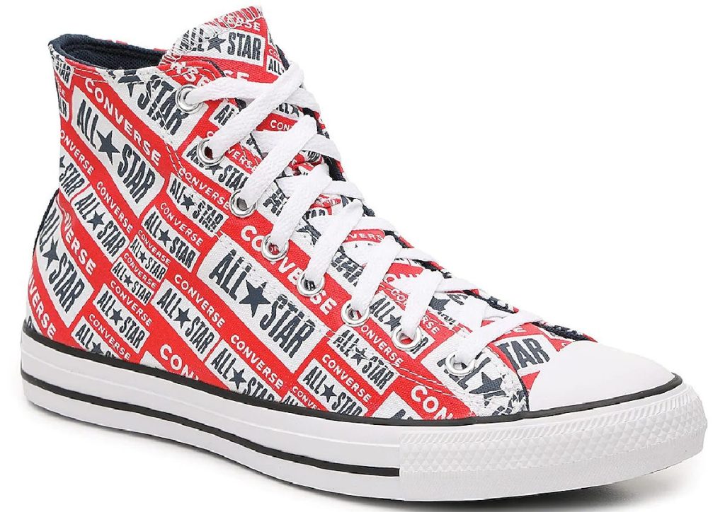 red logo print high top sneaker