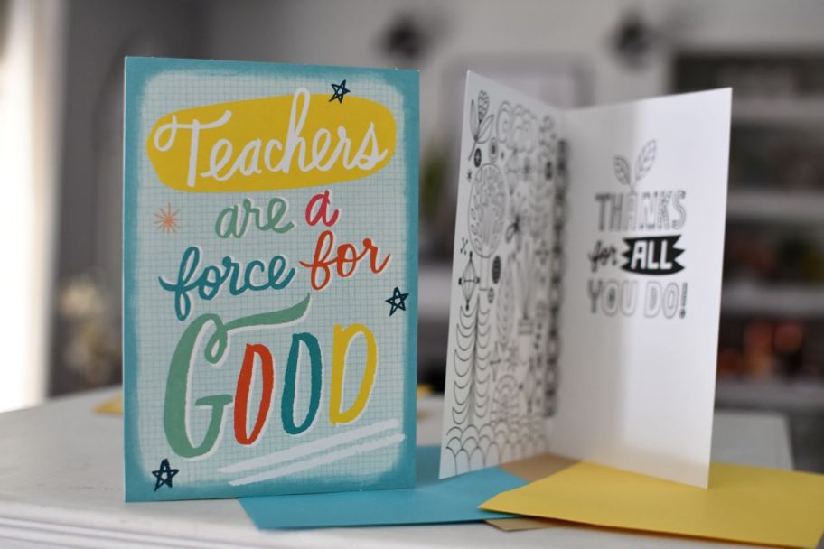 front and inside of a Hallmark Teacher Card