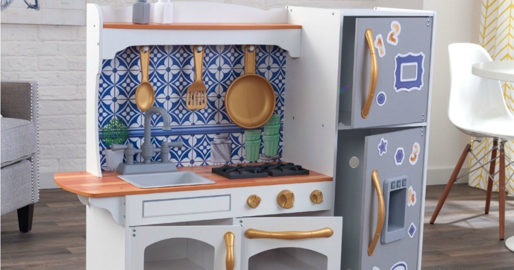 Kidkraft Mosaic Magnetic Kitchen set up in kids room