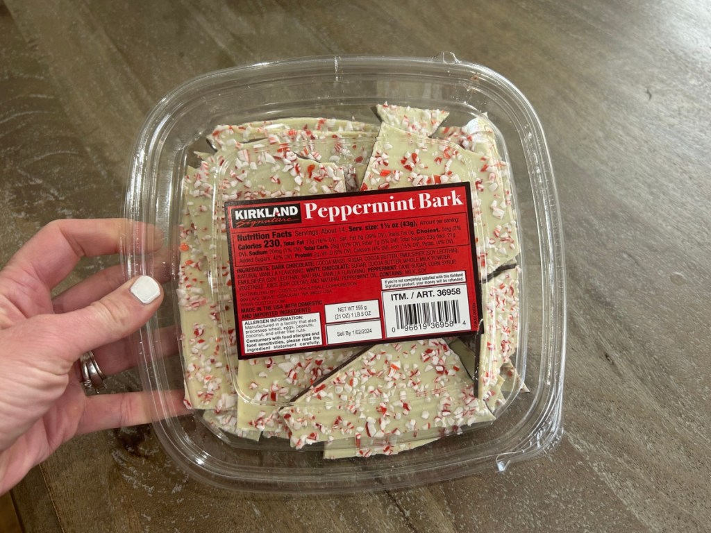 Kirkland Peppermint Bark on wooden table