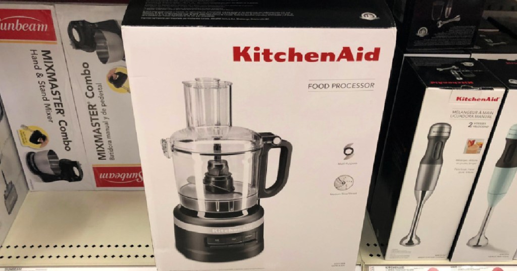 Kitchenaid food processor on shelf at store