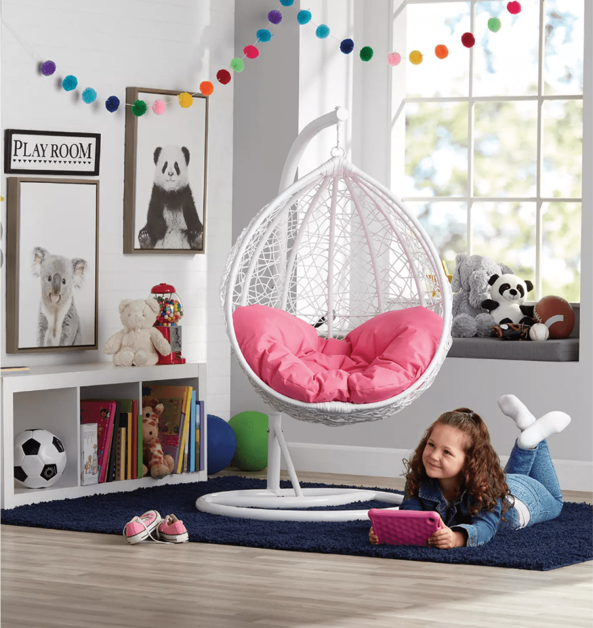 Member's Mark Hanging Pod with Pink Cushion in girl's room