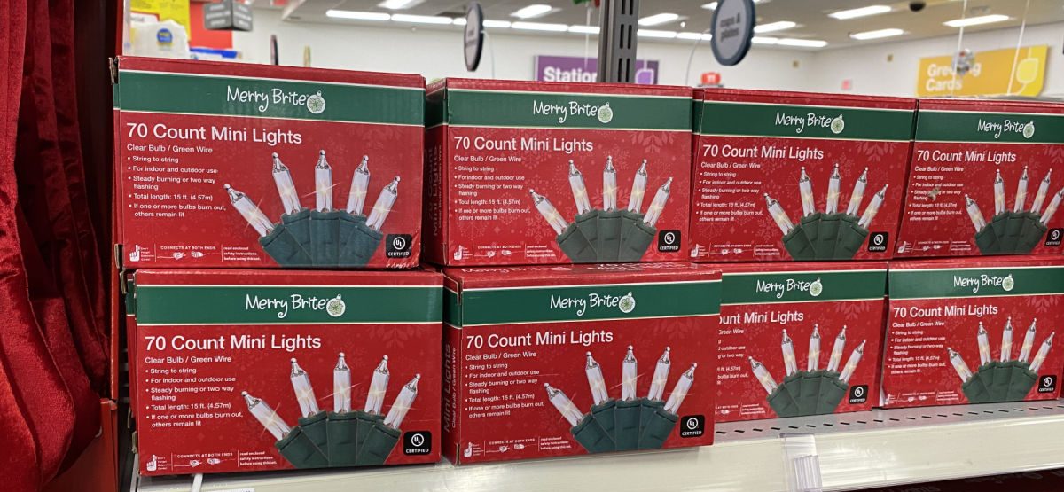 christmas lights on shelf